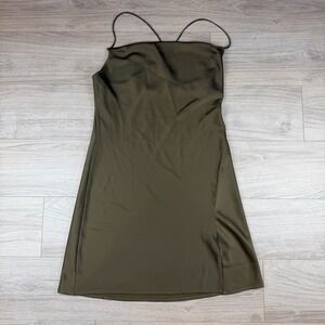 Banana Republic Olive Green Satin Cowl Neck Slip Dress Side Slit Mens Size M